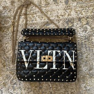 Valentino Rockstud Spike Nappa Leather Medium Bag Black - VLTN LIMITED EDITION